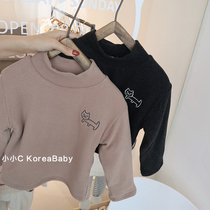 Baby embroidery thickened velvet turtleneck base small quilted jacket liner Korean baby childrens clothing Autumn and winter childrens cotton