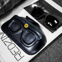 Handmade leather glasses case men and womens head layer cowhide retro glasses bag portable sun glasses leather cover lettering