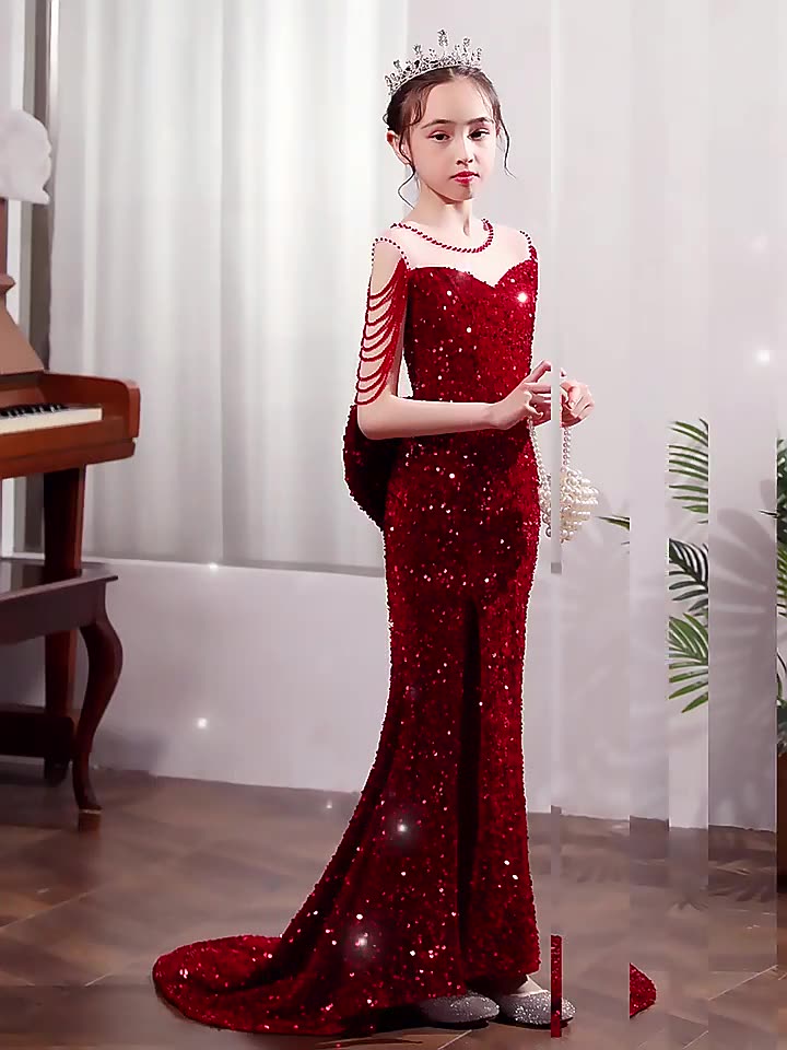 女童礼服轻奢小众高端公主裙儿童小主持人钢琴演奏走秀鱼尾演出服