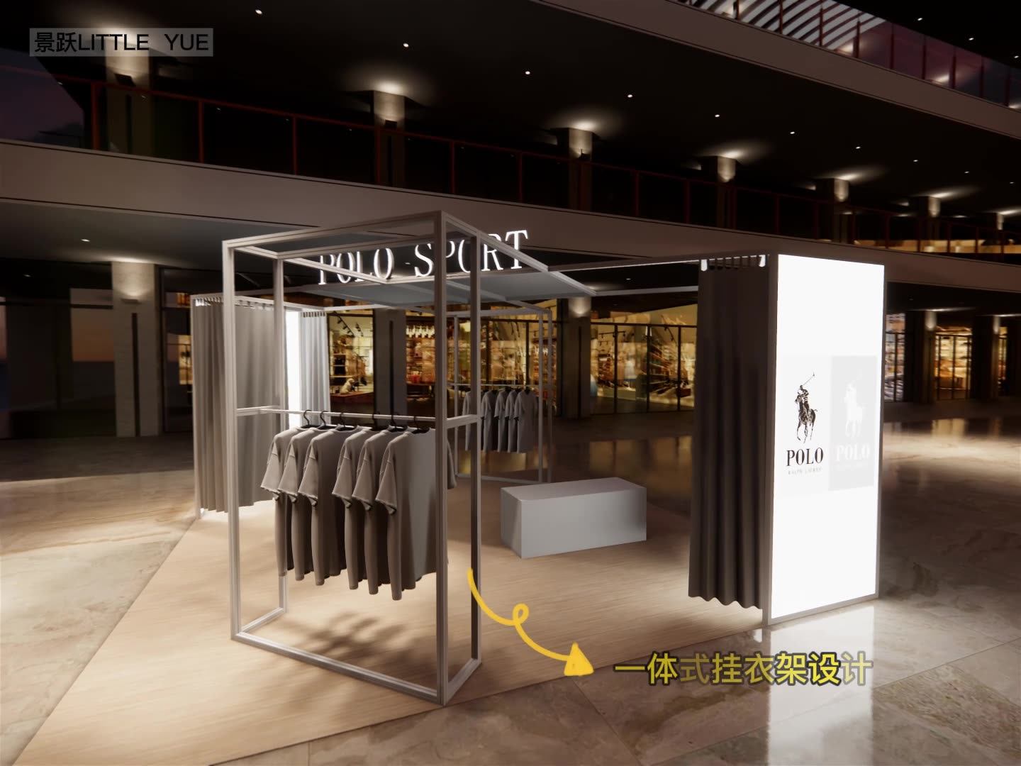 polo sport服装品牌特卖场设计搭建铝方通快装式循环使用展台货架