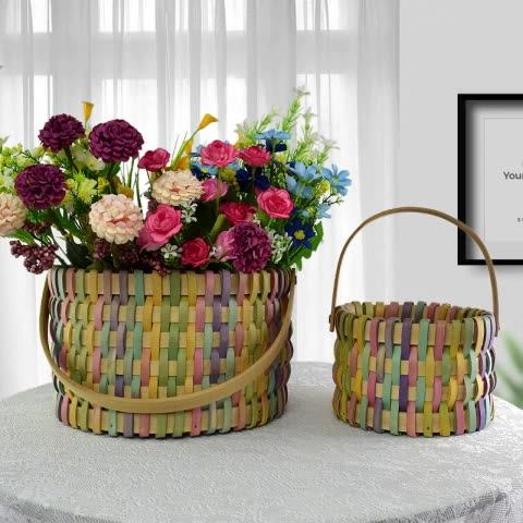 复活节花篮子系列 插花花艺篮子 木编手提篮子 户外木编篮子