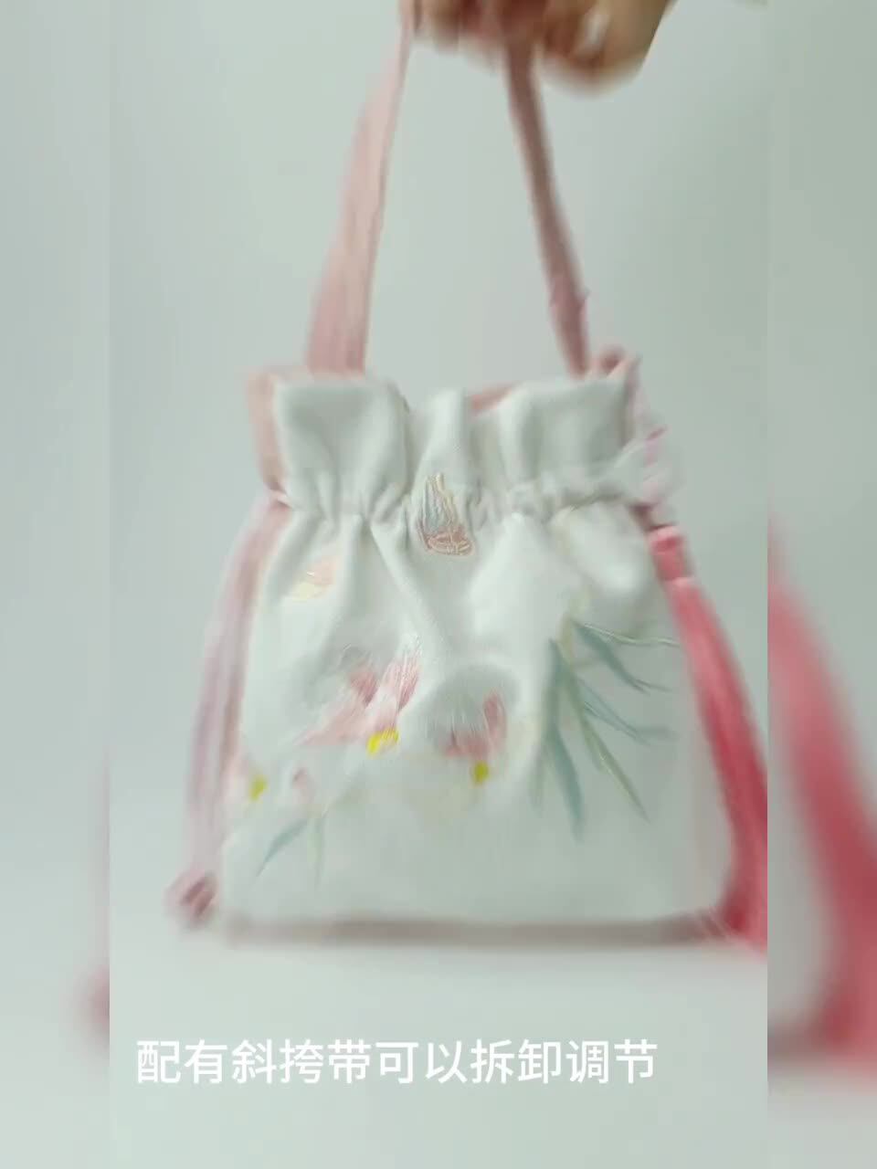 古风绣花包包汉元素搭配汉服古装斜挎包中国风女手提小荷女包包