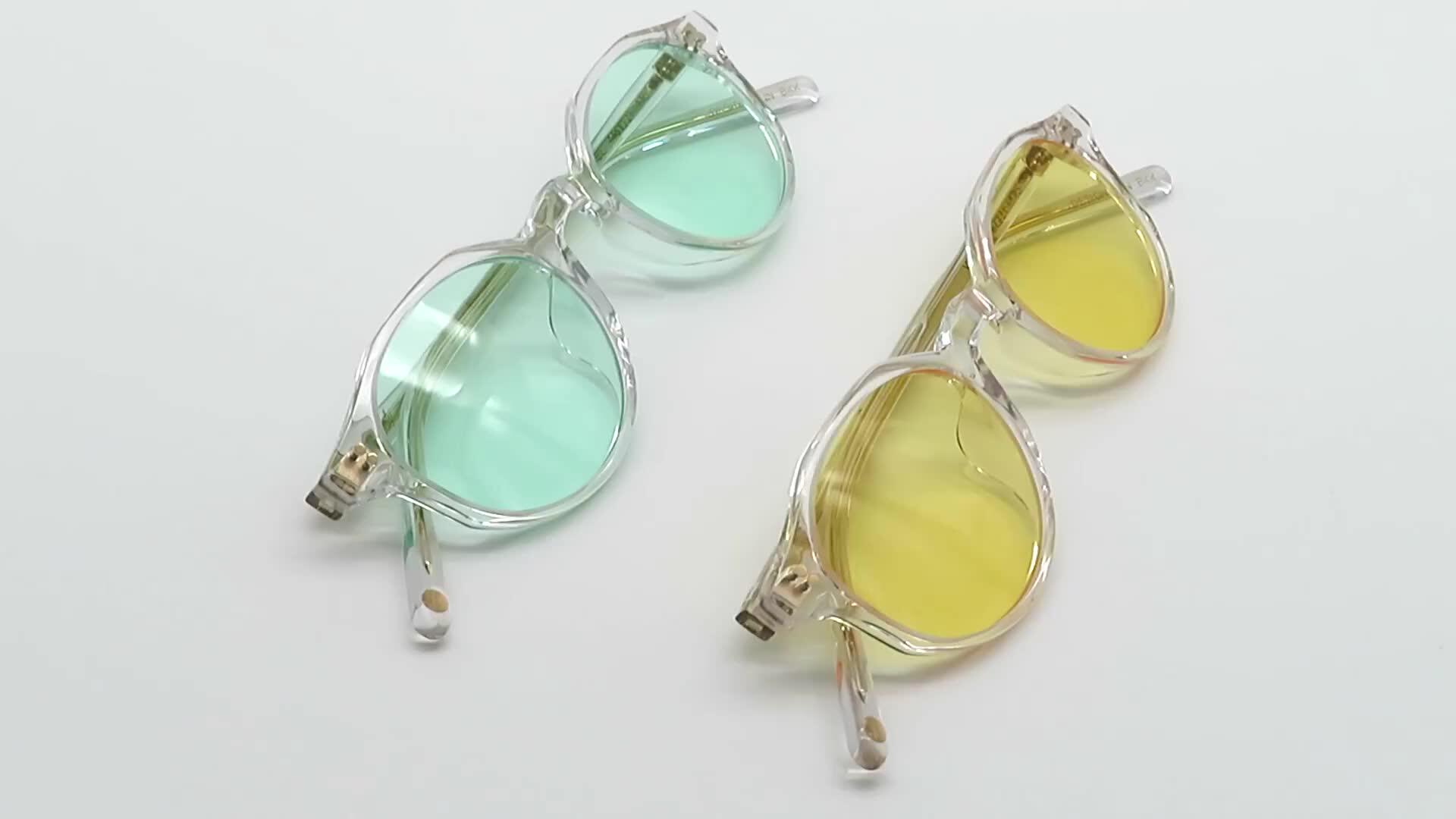 时尚女性男士透明框架彩色有色镜片偏光太阳镜