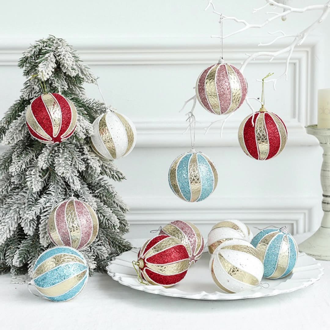 圣诞树装饰挂饰彩球金色条纹圣诞球8cm圣诞装饰球布置圣诞节饰品