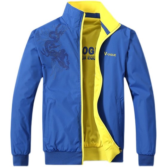 Spring jacket thin stand -up collar windbreaker double -noodle dressed jacket spring and autumn men's leisure double -sided wearing sportswear Spring jacket thin stand -up collar windbreaker double -noodle dressed jacket spring and autumn men's leisure double -sided wearing sportswear