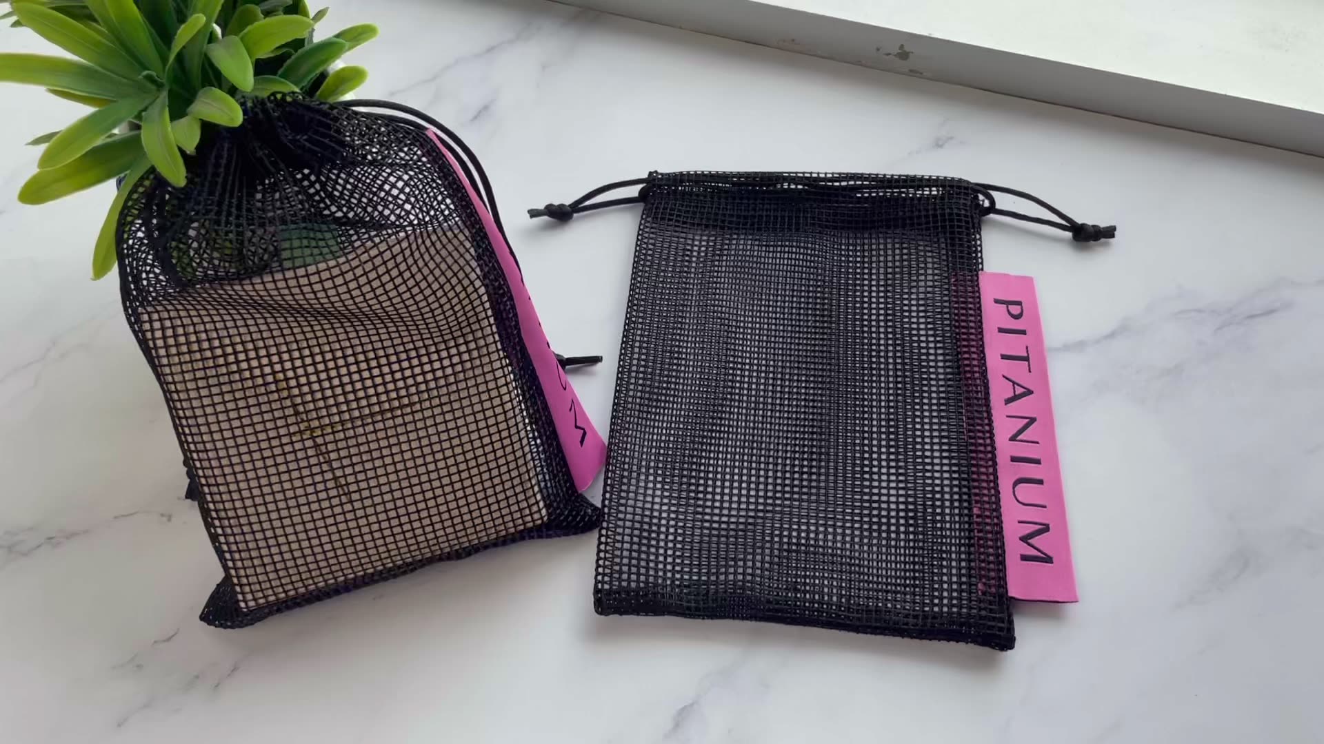 small cotton mesh drawstring mesh pouch bag with
