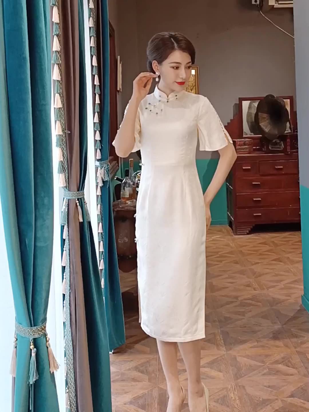 2021新款中国风时尚个性名媛旗袍 复古改良优雅小清新真丝旗袍