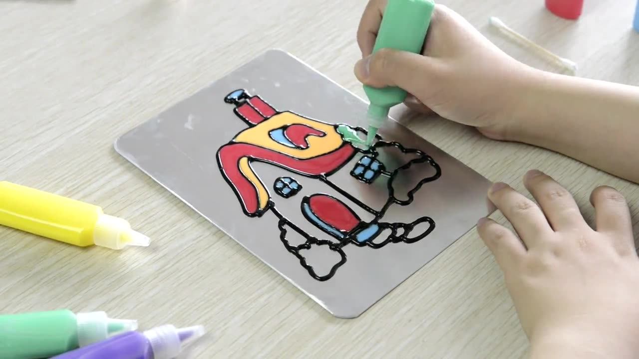 胶画免烤儿童烤胶画手工diy制作颜料画涂鸦幼儿园填充涂色画套装