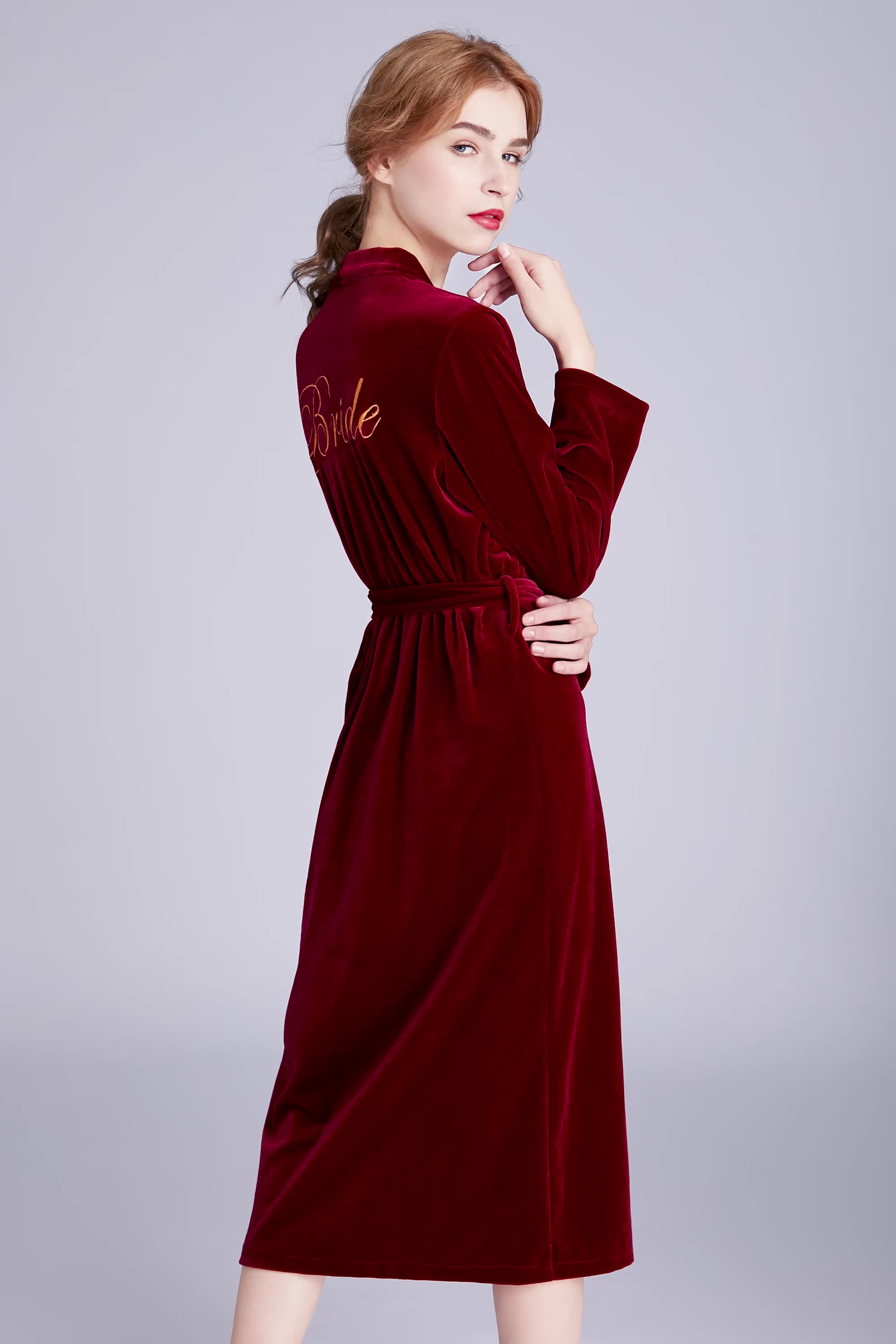 wholesale custom bridal gown luxury velvet wedding nightgown