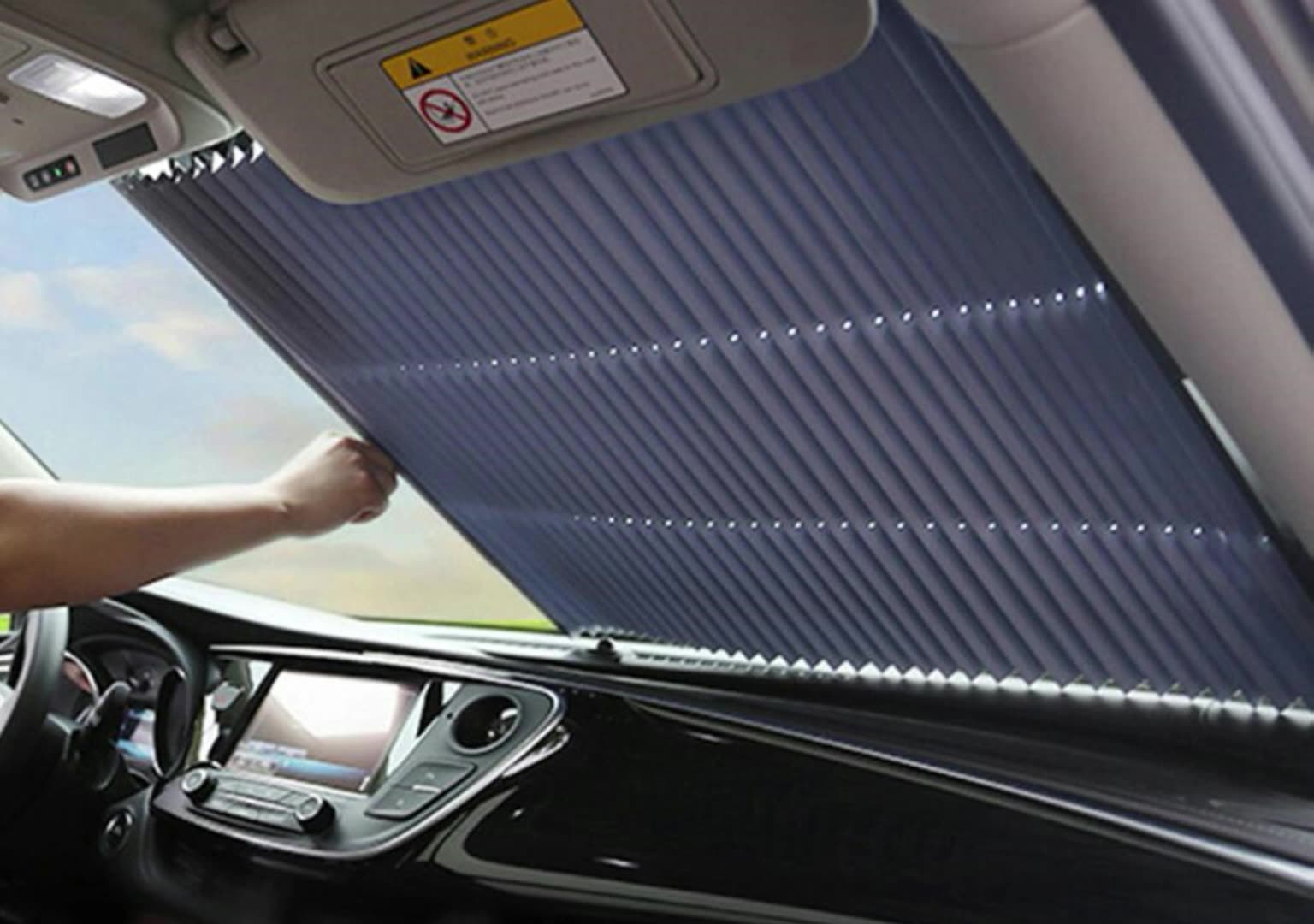 汽车可折叠前风挡遮阳帘聚酯自动伸缩式汽车遮阳帘铝膜汽车遮阳帘