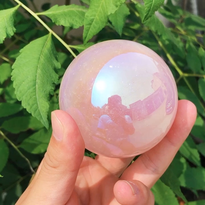 crystal ball electroplating aura angel rose quartz sphere for