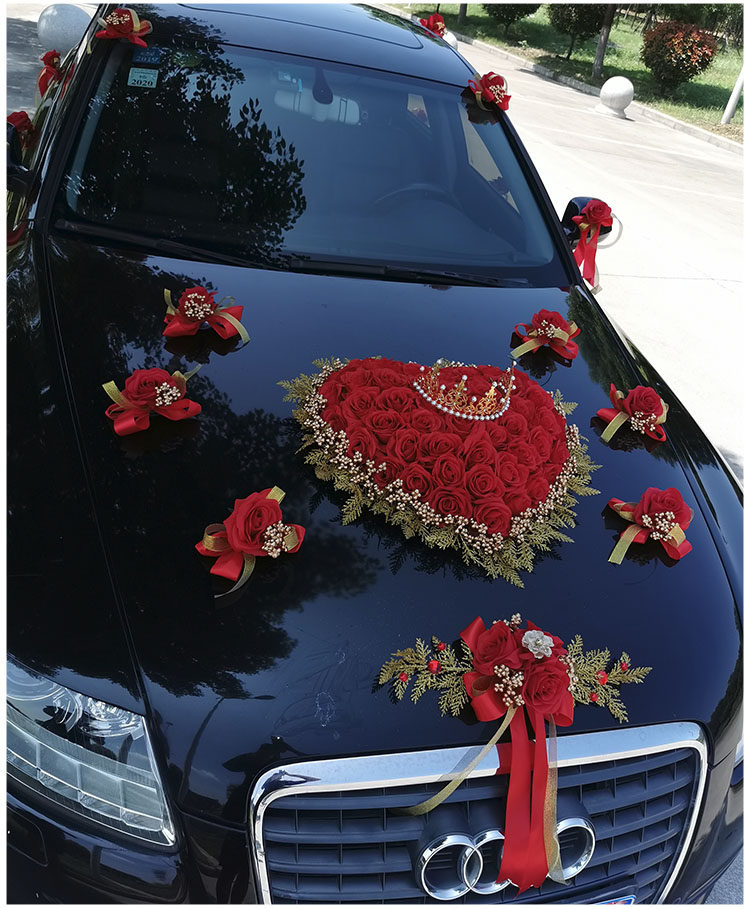 磁吸车头花时尚简约黑车仿真吸盘主车主婚车主副婚车副车装饰迎接