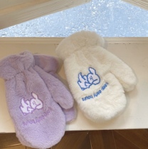 Korean ins girl dog plush winter warm gloves hand socks thick plus velvet cold protective gloves