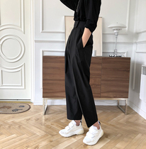 SOTHEA autumn new atmospheric cold wind high waist three-dimensional pleated black closed foot suit pants women