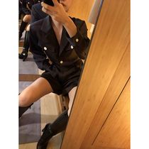 SOTHEA autumn new French fashion thin suit collar shirt jumpsuit shorts casual pants women