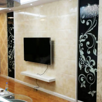 Film and television Wall painted glass desktop coffee table black glass TV background wall art glass tempered black background gold pattern