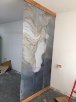 Customized high-end partition porch screen clip print clip Juan clip painting tempered clip Silk Art safety glass Blue Gold