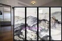 Customized safety glass partition porch screen double-layer tempered silk clip painting art black and white landscape