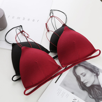 Halter underwear French bra Beauty back rimless underwear Triangle cup thin small chest thin shoulder strap sexy bra