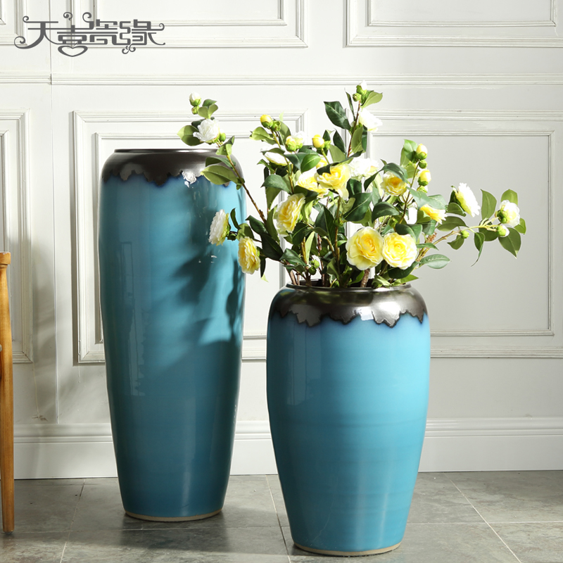 Ground vase furnishing articles European - style flower arranging device hydroponic flower pot sitting room hotel villa ceramic POTS large ornament