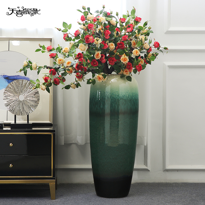 Jingdezhen landing big vase furnishing articles of new Chinese style living room light flower arranging ceramics key-2 luxury villa hotel soft decoration