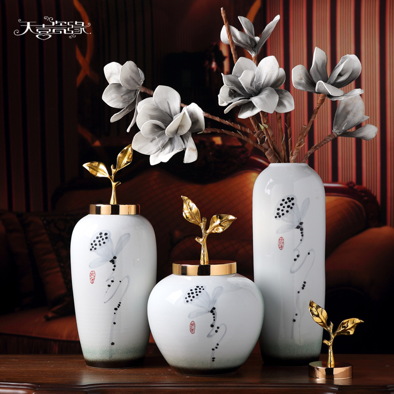 新中式轻奢陶瓷花瓶插花摆件创意客厅电视柜酒柜储物罐家居装饰品