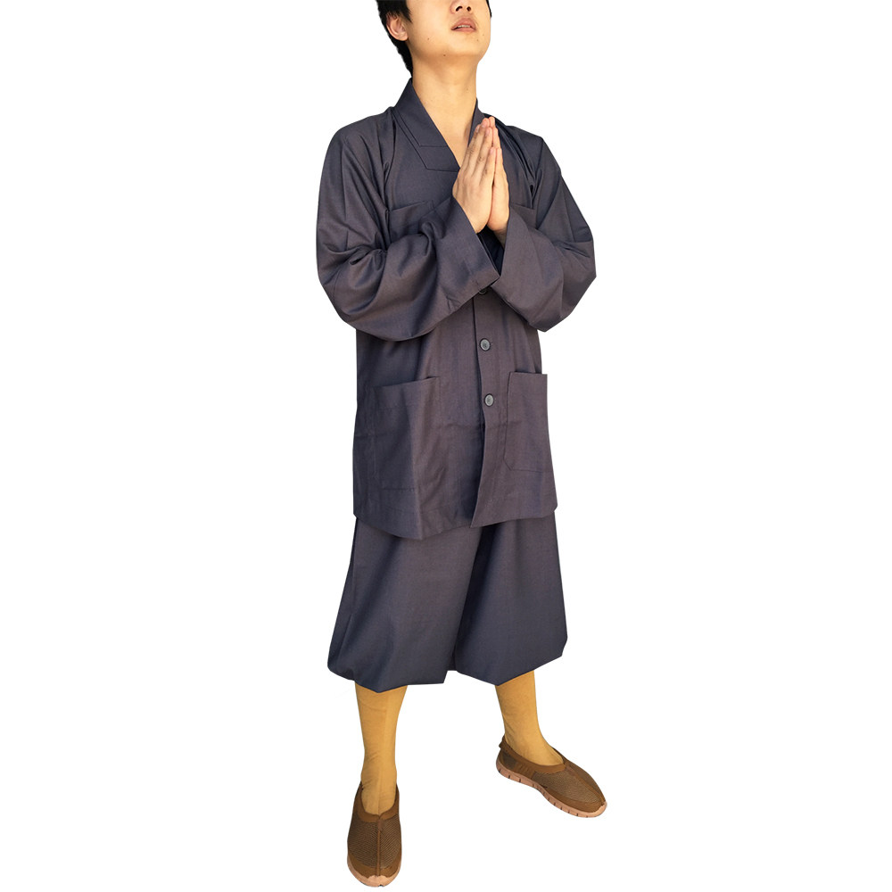 了尘僧服僧衣寺院僧侣春秋款斜纹棉厚料保暖短褂套装庄严禅修服