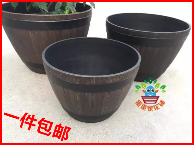 Foreign trade imitation beer barrel flower pot 15 18 20 5 inch lotus basin water lily basin bowl lotus basin imitation wooden barrel flower pot