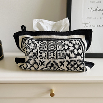 Mediterranean style high-end retro style car-mounted knitted fabric tissue box paper hanging box tissue bag tissue cover