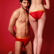 Red couple underwear sexy lace pure red cotton underwear women mens boxer pants pants year