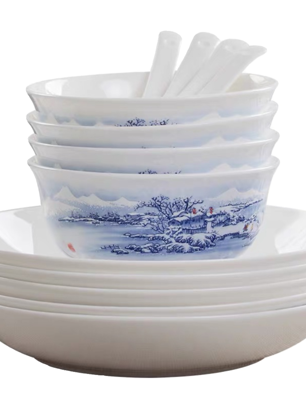 Jingdezhen Chinese Style White Porcelain Tableware Suit 2023 New Blue and White Bowl Dish Light Luxury Housewarming Gift Home High-Grade Porcelain