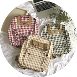 Korean INS small fresh forest style canvas plaid backpack college style waterproof school bag