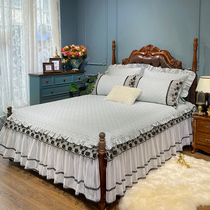 60 cotton European gray bed skirt bedspread skirt ruffle Princess wind three-piece thick non-slip sheets summer