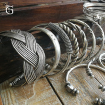 Thailand Chiang Mai handmade silver bracelet female sterling silver retro style personality transfer wheel woven silk carved silver bracelet