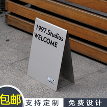 Door landing logo vertical small signboard advertising custom display brand stainless steel plate mirror display A card