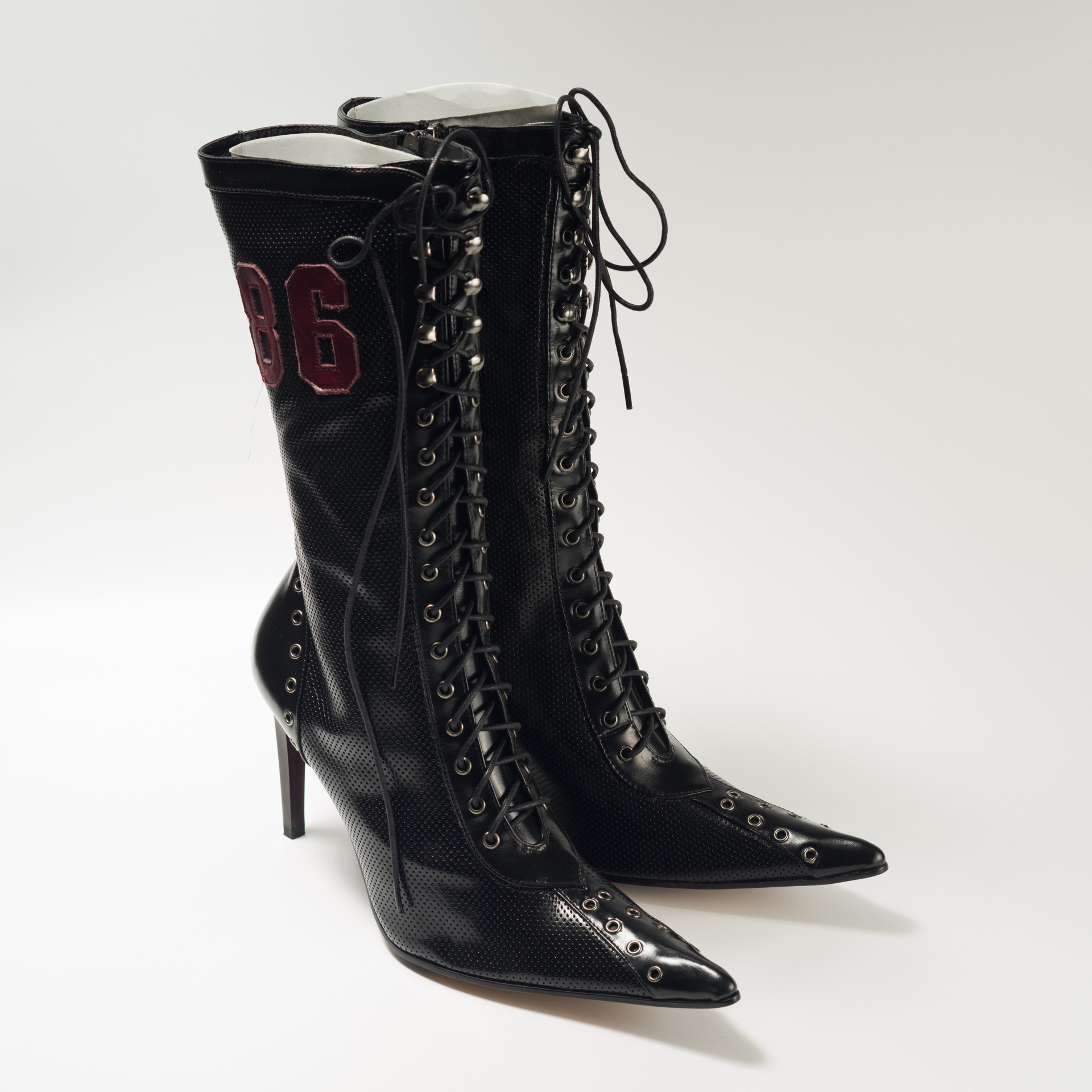 独家新款前男友复古尖头放克女靴里外全皮绑带 机车女靴 高筒靴子