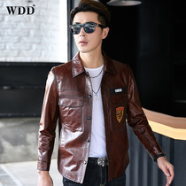 Spring new leather leather clothing men Haining short lapel head layer cowhide jacket youth slim single leather coat tide