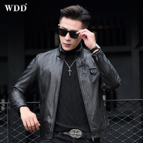 Henning genuine leather leather clothing male sheep leather upstanding Handsome Gas Locomotive Leather Jacket Short and thin Youth Jacket Tide