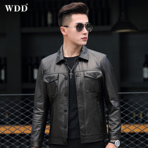 2022 Haining genuine leather leather clothing mens mountain goat leather short-turned-collar locomotive clothes leather jacket for a spring boomer jacket