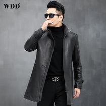 2021 Haining leather leather jacket mens deerskin jacket long windbreaker stand collar spring middle-aged and elderly thin coat