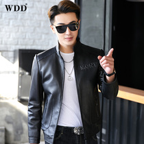 2021 spring new Haining leather leather leather men slim body short style collar locomotive goat leather jacket single leather coat