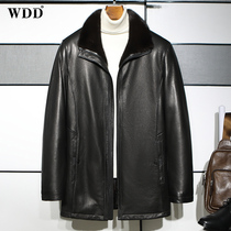 Mink fur coat mens medium length whole mink mink liner pie overcomes deer skin leather fur coat fur one-piece jacket