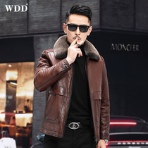 Real leather fur coat men short lump sum mink water mink liner goat leather jacket fur integrated leather grass casual thick coat