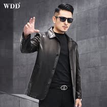 2021 fall genuine leather fur coat mens medium long mountain sheepskin flap collar with heinin leather jacket Single leather jacket thin sheet