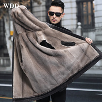 Ferret Coat Male head layer Fetal Calf Leather Leather Leather leather Cloister with cap Heining pie overcomes the whole mink liner jacket