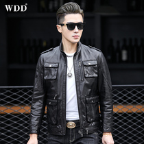 New Haining genuine leather jacket mens short collar handsome motorcycle sheepskin jacket youth trend thin coat