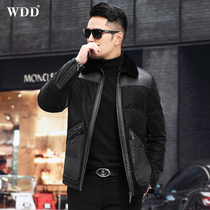 Autumn Winter New Genuine Leather Duvet Leather Clothes Men Short turning goat leather jacket Original eco-fur one-piece jacket