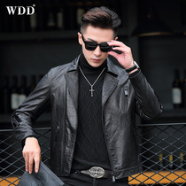 Haining leather leather clothing mens sheep leather locomotive clothing short suit collar youth slim leather jacket Tide brand coat