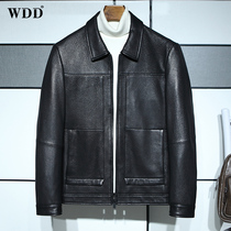 2021 new dermis fur coat mens short section turnover Korean version Body Deer Leather Jacket Business Casual Single Leather Jacket Thin