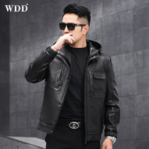 Headlayer Deer Skin Henning Genuine Leather Leather Clothing Men Short-to-cap middle-aged Hainen leather jacket with autumn and winter thin coat